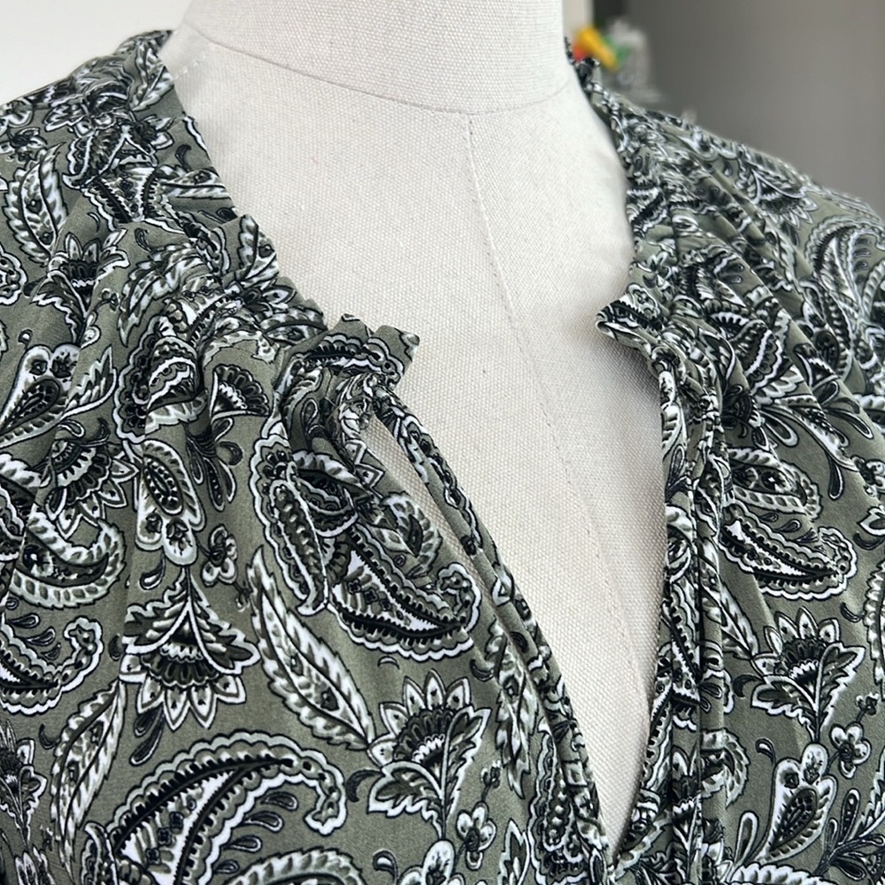 Michael Kors Subtle Colors! Olive Green Paisley Sheath Dress SzL